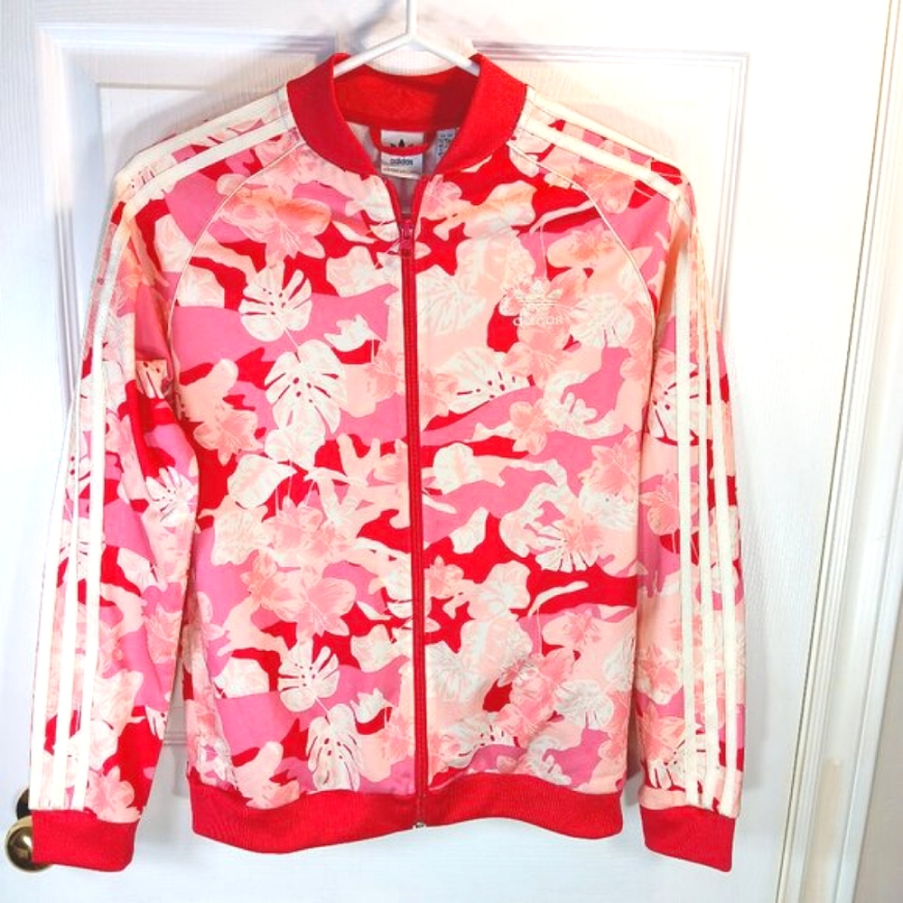 Adidas Kids (L or womens S) Red and Pink Floral Sweater